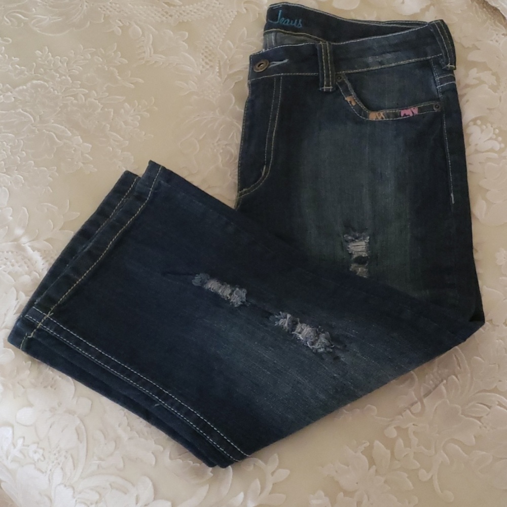 NWOT, Crop Distressed Jeans,  Size 10
